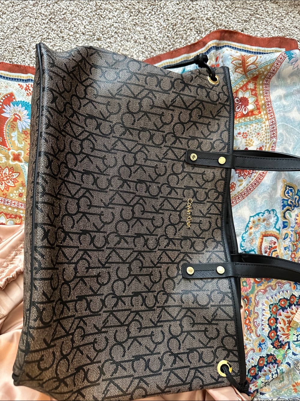 Calvin Klein Black and Brown Monogram Tote